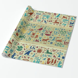 Colorful Ancient Egyptian hieroglyphs pattern Wrapping Paper