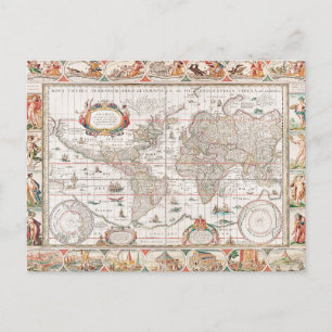 Colorful Ancient World Map Postcard