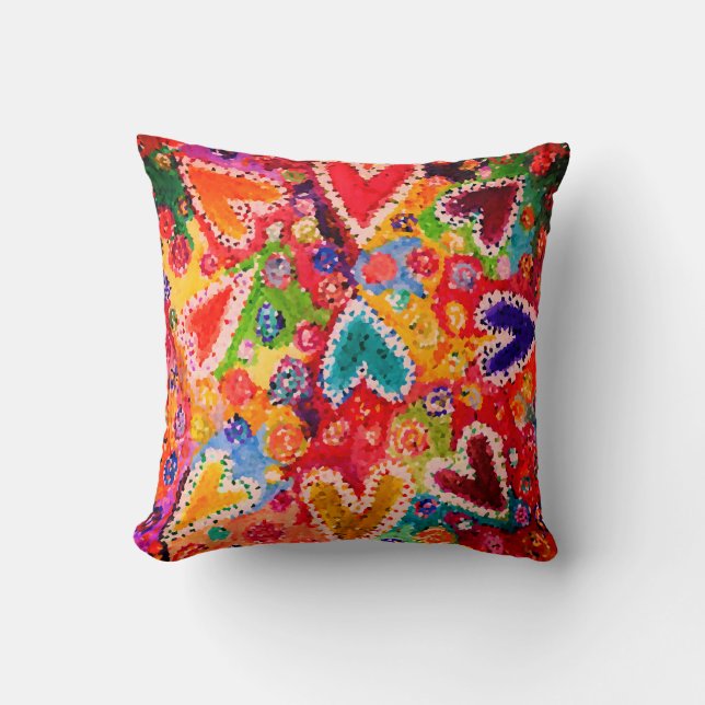Colorful and Abstract Hearts Throw Pillow (Front)