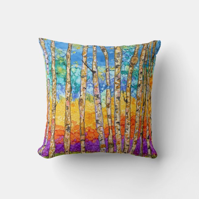 Colorful and Beautiful Aspen Trees Throw Pillow (Front)