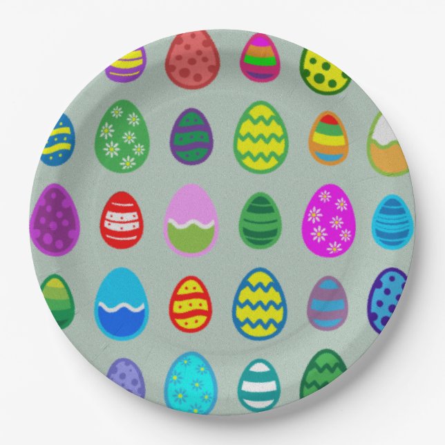 Colorful and beautiful Easter egg pattern Paper Plates (Front)