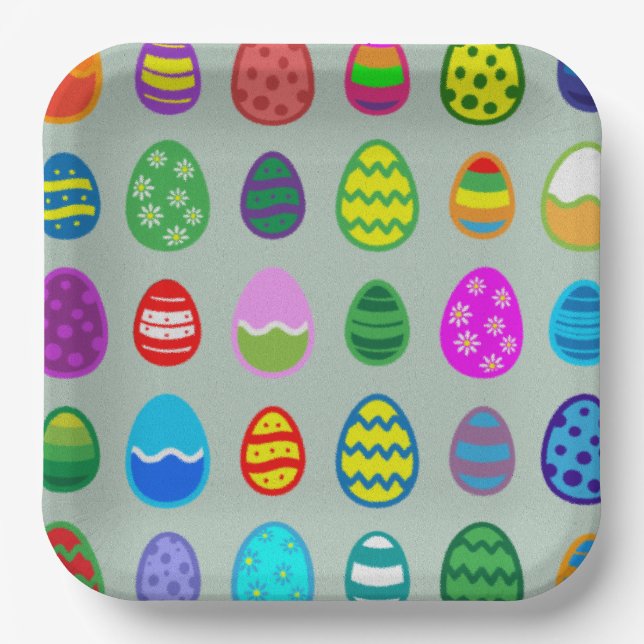 Colorful and beautiful Easter egg pattern Paper Plates (Front)