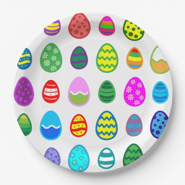 Colorful and beautiful Easter egg pattern Paper Plates (Front)
