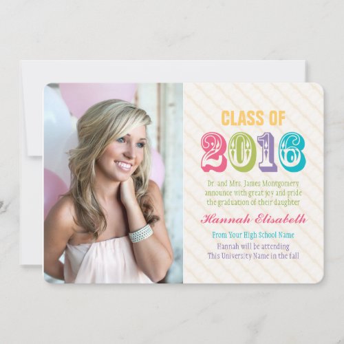 Colorful and Bright Class of 2016 Graduation Photo Invitation