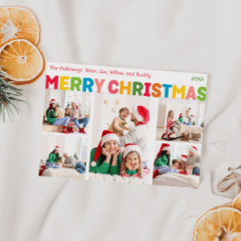 Colorful and Bright Merry Christmas Five Photo Holiday Card