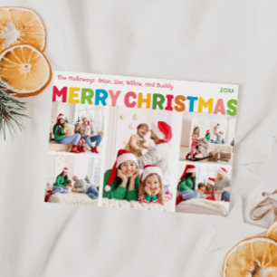 Colorful and Bright Merry Christmas Five Photo Holiday Card