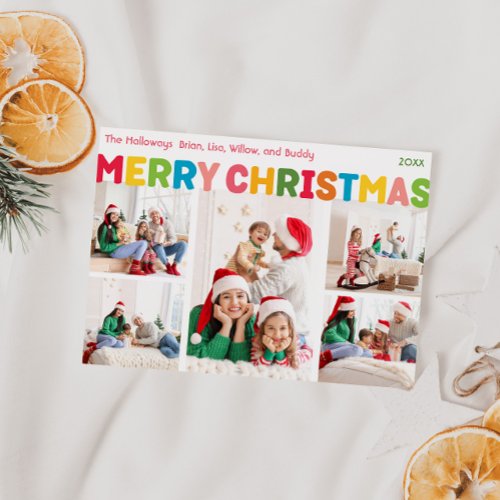 Colorful and Bright Merry Christmas Five Photo Holiday Card