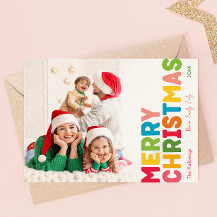 Colorful and Bright Merry Christmas Full Photo Holiday Card