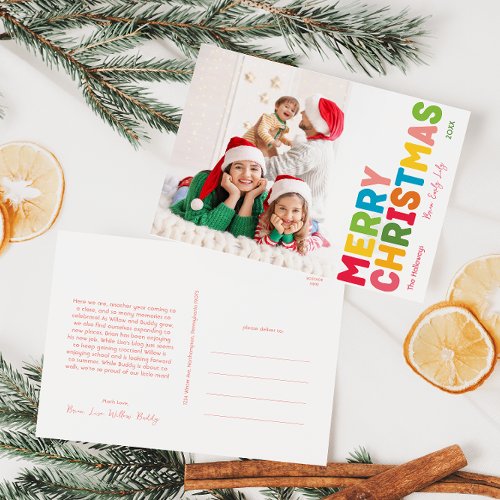 Colorful and Bright Merry Christmas Full Photo Holiday Postcard