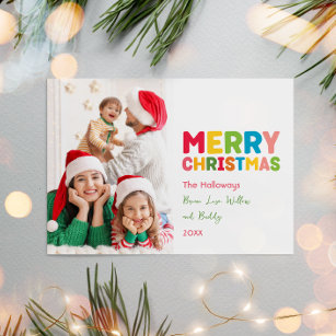 Colorful and Bright Merry Christmas One Photo Holiday Card