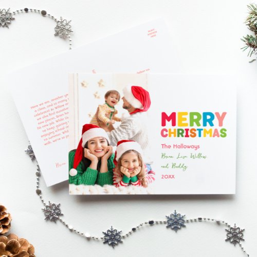 Colorful and Bright Merry Christmas One Photo Holiday Postcard