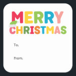 Colorful and Bright Merry Christmas To From Square Sticker<br><div class="desc">Capture the joy and magic of the holiday season with this unique and festive, colorful and bright Merry Christmas to from square stickers. Its simple yet fun design features a rainbow color palette of red, green, yellow, blue, orange, and pink, creating a vibrant and cheerful atmosphere. The creative and minimalist...</div>