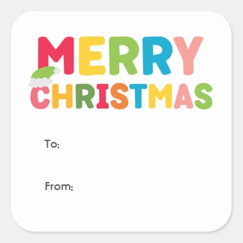 Colorful and Bright Merry Christmas To From Square Sticker