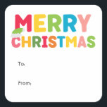 Colorful and Bright Merry Christmas To From Square Sticker<br><div class="desc">Capture the joy and magic of the holiday season with this unique and festive, colorful and bright Merry Christmas to from square stickers. Its simple yet fun design features a rainbow color palette of red, green, yellow, blue, orange, and pink, creating a vibrant and cheerful atmosphere. The creative and minimalist...</div>