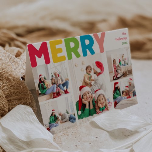 Colorful and Bright Merry Folded Five Photo Holiday Card