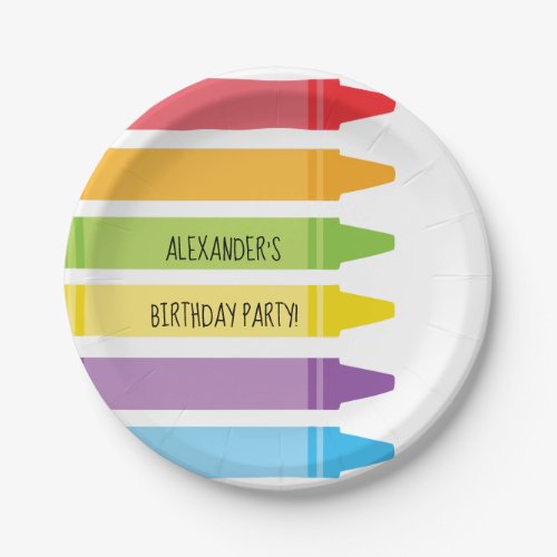 Colorful and Bright Rainbow Crayons Birthday Paper Plates
