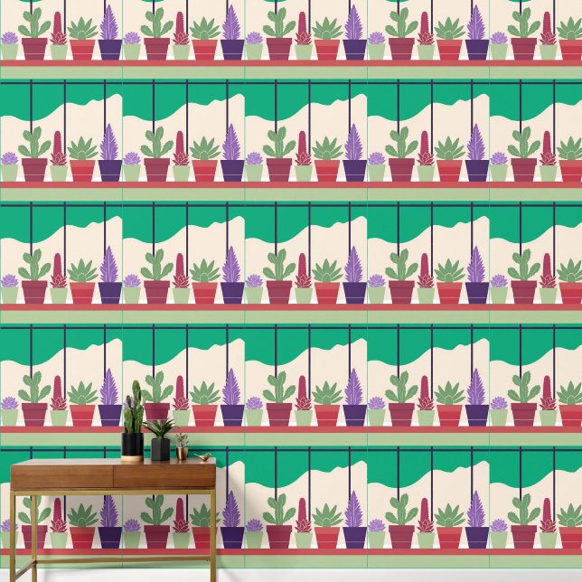 Colorful and cactus succulents wallpaper  (Hallway)