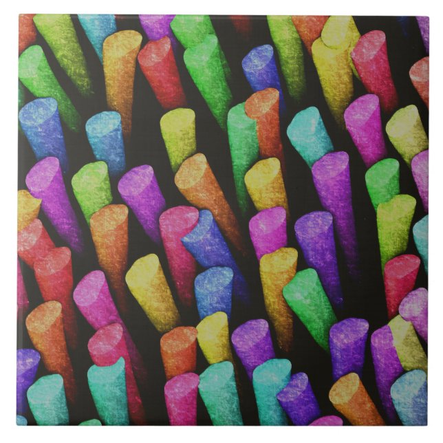 Colorful and Cheerful Painterly Chalk Pattern  Ceramic Tile (Front)