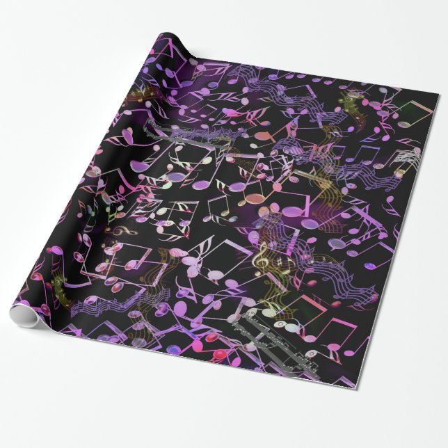 Colorful and Crazy Music Notes Wrapping Paper (Unrolled)