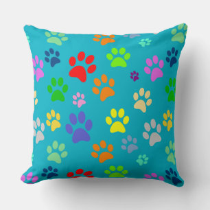 Colorful and Cute Pet Paw Prints Pattern Throw Pillow