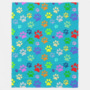 Colorful and Cute Pet Paws Pattern Fleece Blanket