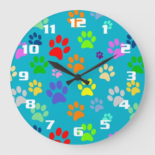 Colorful and Cute Pet Paws Pattern Large Clock (Front)