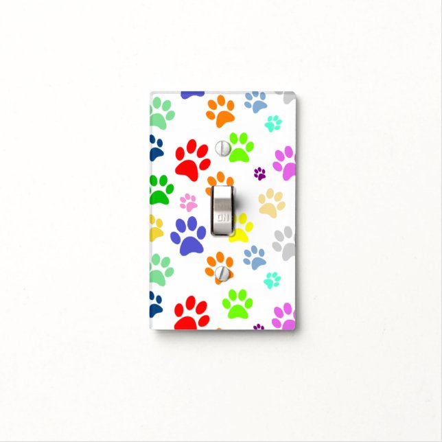 Colorful and Cute Pet Paws Pattern Light Switch Cover (In Situ)