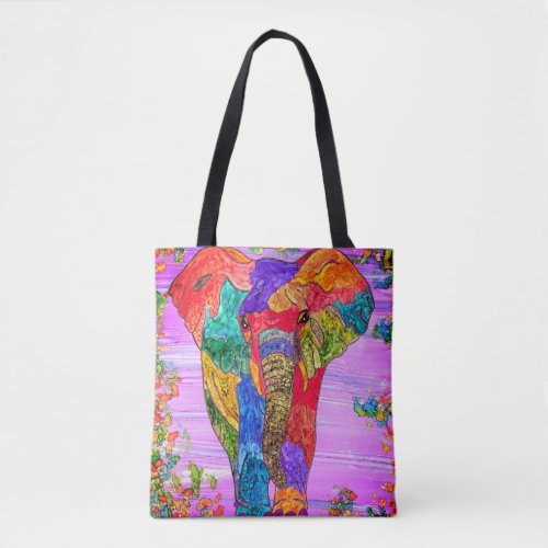 Colorful and Cute Pink Elephant Tote Bag