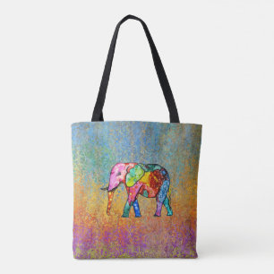 Colorful and Cute Rainbow Elephant Tote Bag