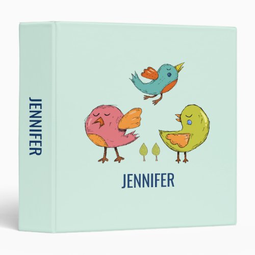 Colorful and Cute Whimsical Birds Trio 3 Ring Binder