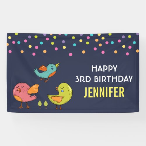 Colorful and Cute Whimsical Birds Trio Birthday Banner