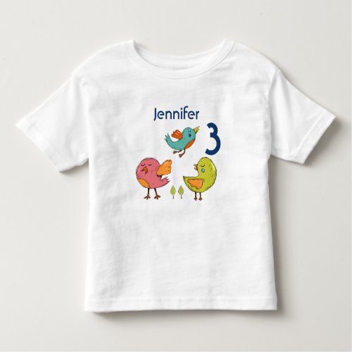 Colorful and Cute Whimsical Birds Trio Birthday Toddler T_shirt