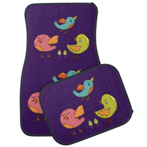 Colorful and Cute Whimsical Birds Trio Car Floor Mat