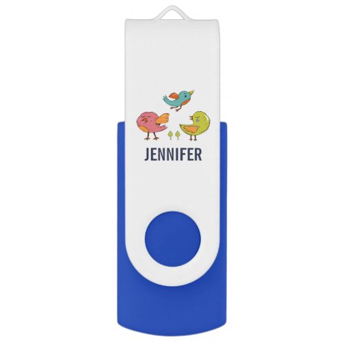 Colorful and Cute Whimsical Birds Trio Flash Drive