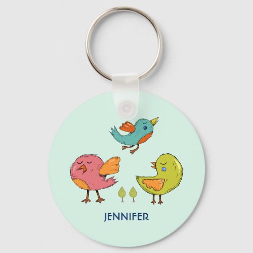 Colorful and Cute Whimsical Birds Trio Keychain