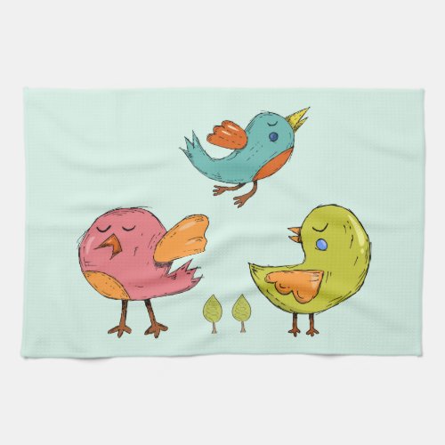 Colorful and Cute Whimsical Birds Trio Kitchen Towel