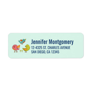 Colorful and Cute Whimsical Birds Trio Label