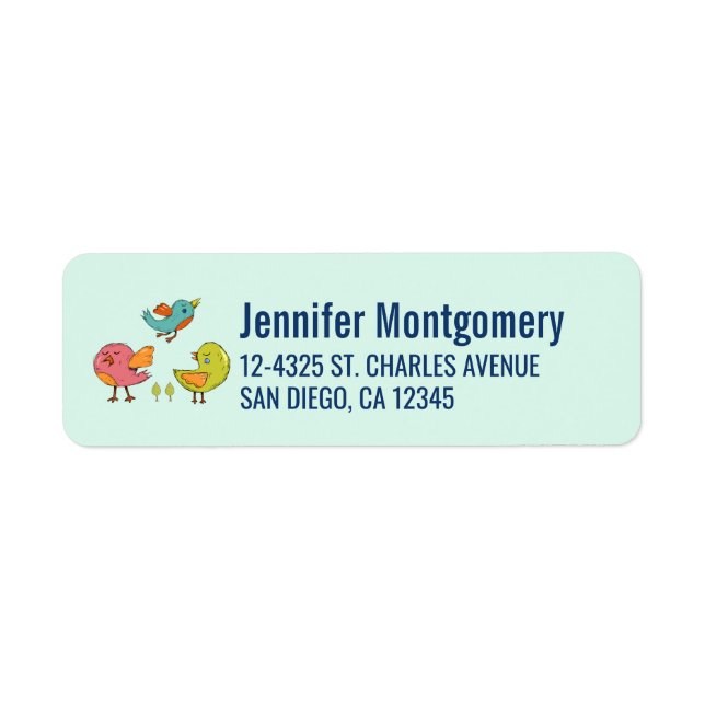 Colorful and Cute Whimsical Birds Trio Label (Front)