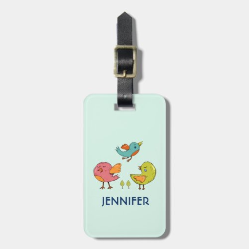 Colorful and Cute Whimsical Birds Trio Luggage Tag