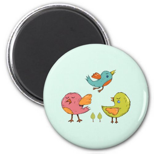 Colorful and Cute Whimsical Birds Trio Magnet