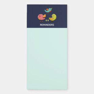 Colorful and Cute Whimsical Birds Trio Magnetic Notepad