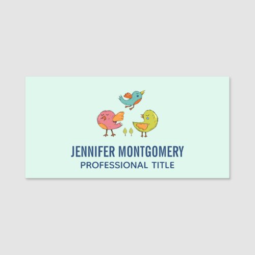 Colorful and Cute Whimsical Birds Trio Name Tag