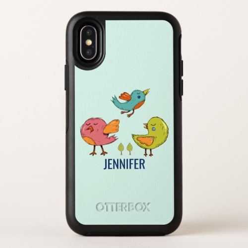 Colorful and Cute Whimsical Birds Trio OtterBox Symmetry iPhone X Case