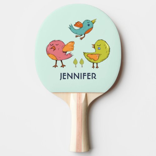 Colorful and Cute Whimsical Birds Trio Ping Pong Paddle