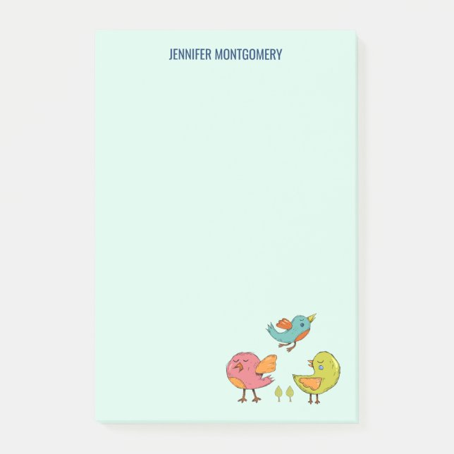 Colorful and Cute Whimsical Birds Trio Post-it Notes (Front)
