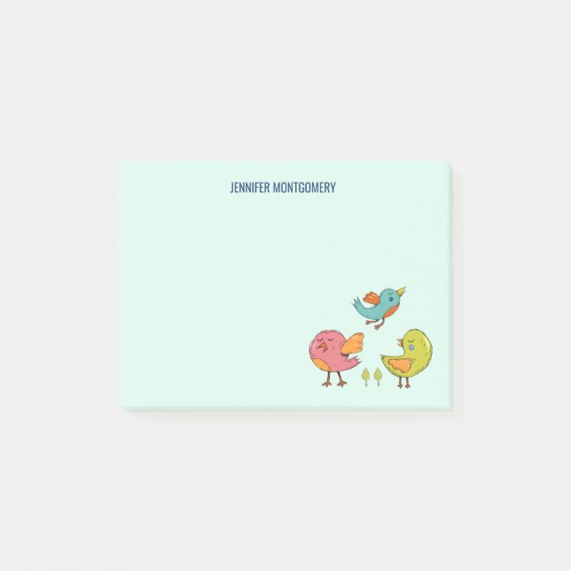 Colorful and Cute Whimsical Birds Trio Post-it Notes (Front)