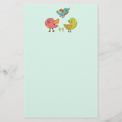 Colorful and Cute Whimsical Birds Trio Stationery