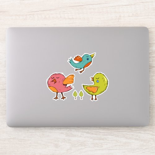 Colorful and Cute Whimsical Birds Trio Sticker