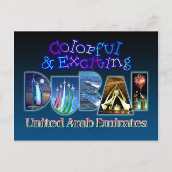 Colorful And Exciting Dubai Postcard by tempera70 at Zazzle