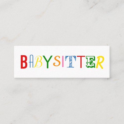 Colorful and fun babysitter  nanny business card